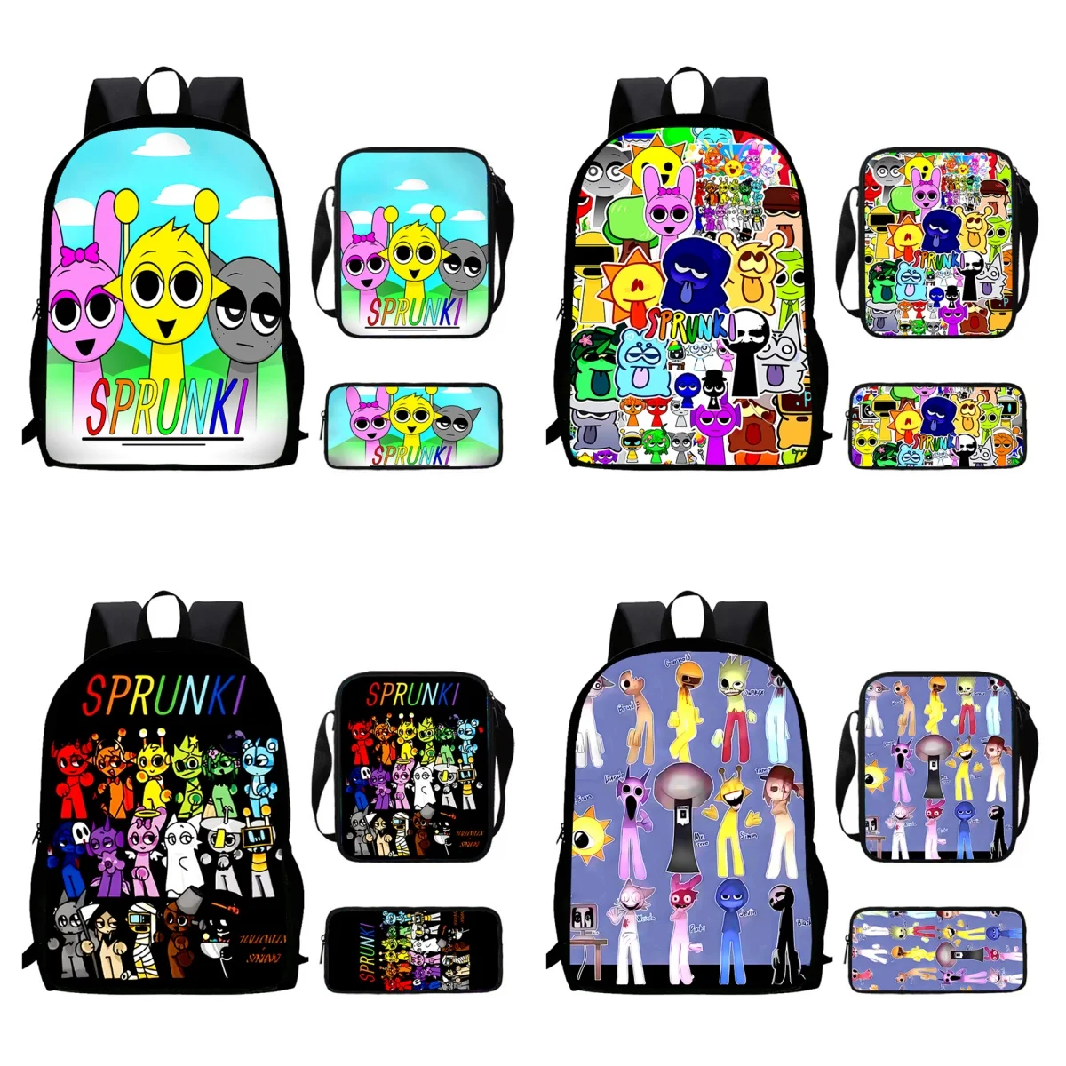 Cartoon Sprunki Child School Backpack With Shoulder Bags Pencil Bags For Kindergarten,Light Weight School Bags For Boys Girls