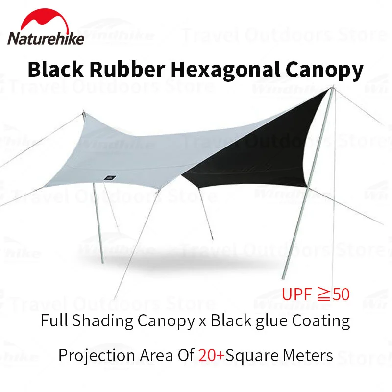 Naturehike 8-10 People SHARK Hexagonal Sun Shelter 190T 68D PU Shading Coating Sunscreen Waterproof Wind Resistant Camping Tent