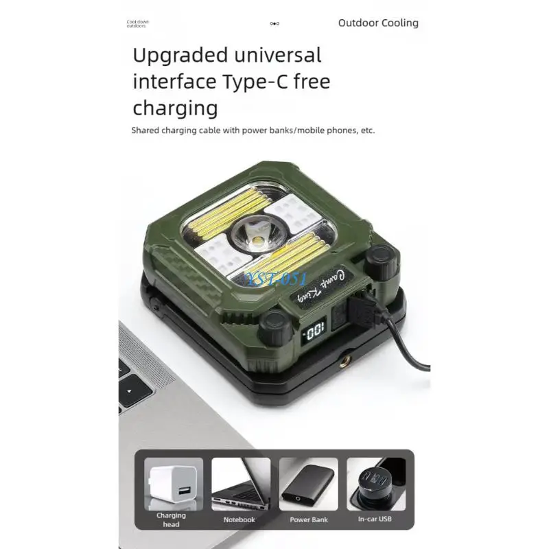 E15A Outdoor Camping Light Hand Crank Rechargeable 180 Degree Foldable Adjustable Brightness Waterproof for Backpacking