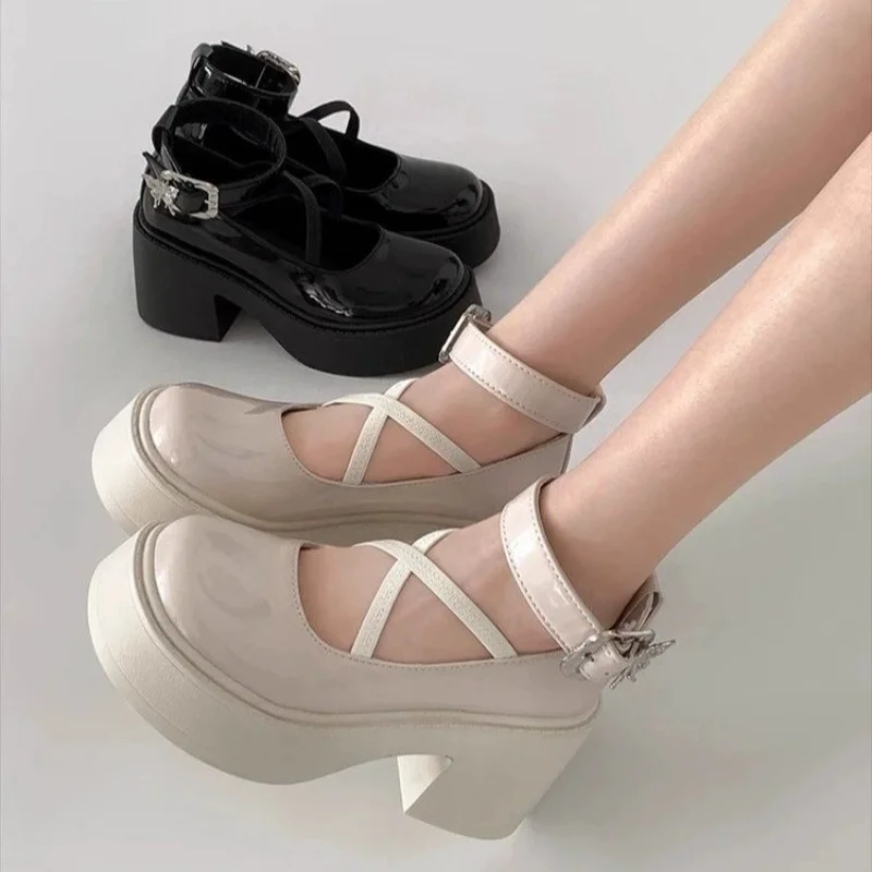 2024 Fashion New Square Toe Thick Heel Metal Buckle Women\'s Shoes Spring Autumn Sexy Elegant Party Thick-soled High Heels