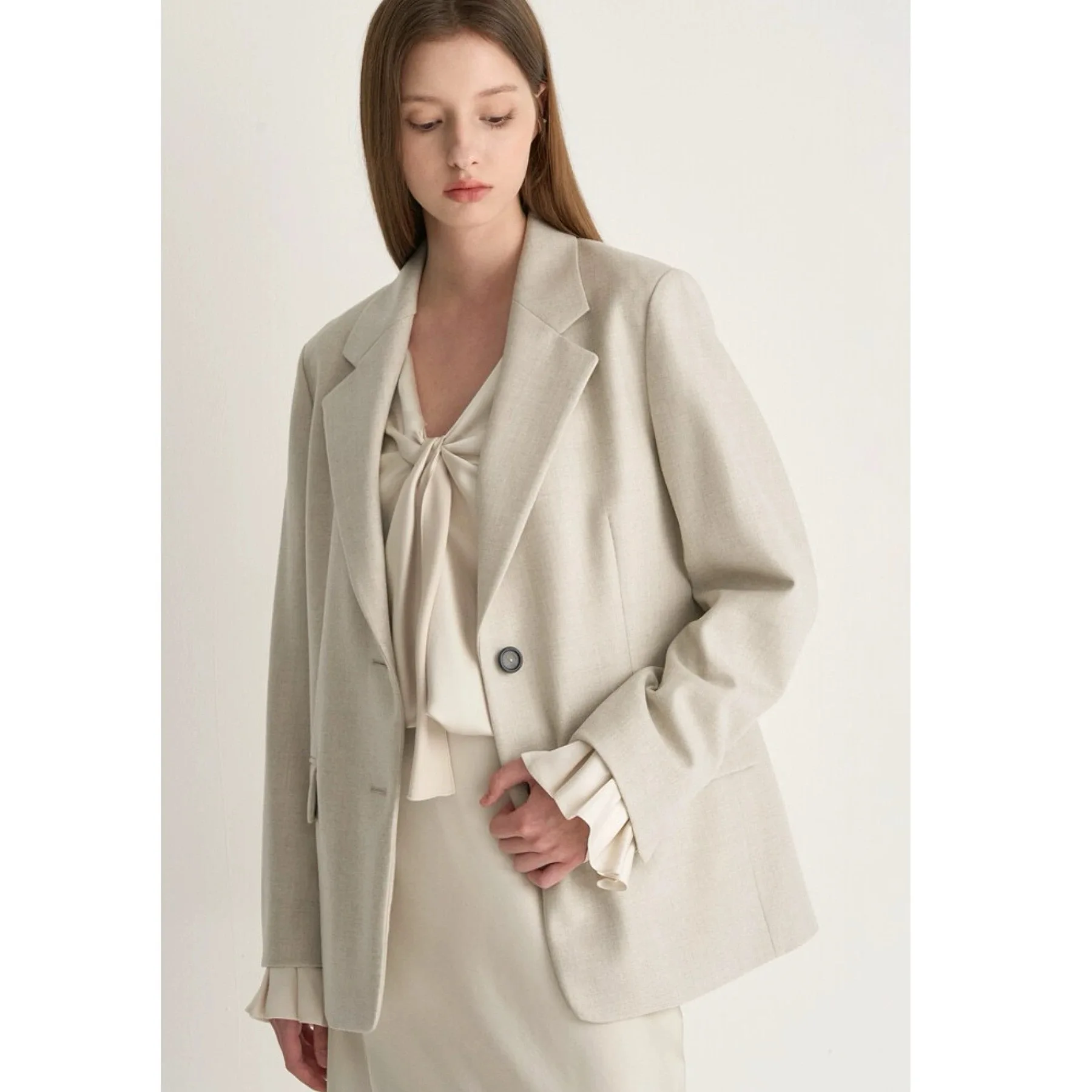 

Faionable Commute Wool Splicing Suit Set Lemon Cheese MIN25 Autumn Women's Slim Fit Sle Long Sve Single Button Coat Pants