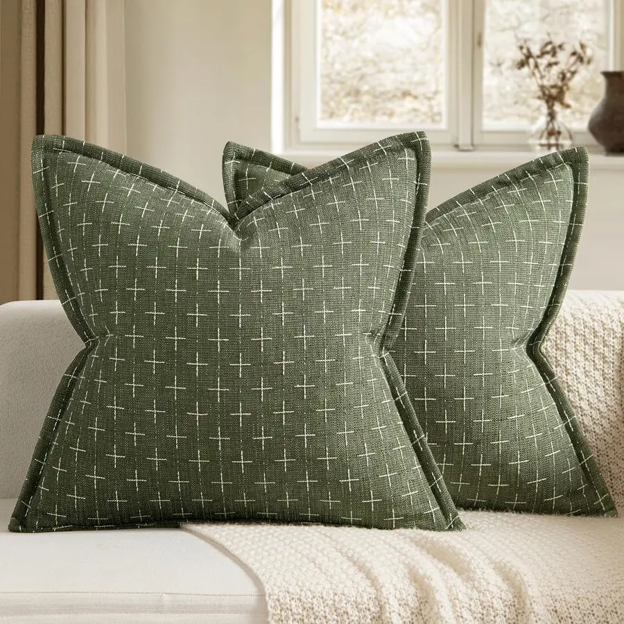 

Decorative Burlap Linen Throw Pillows Covers 26x26 Inch Olive Green Spring Vintage Couch Pillow Covers Modern Farmhouse Pillowca