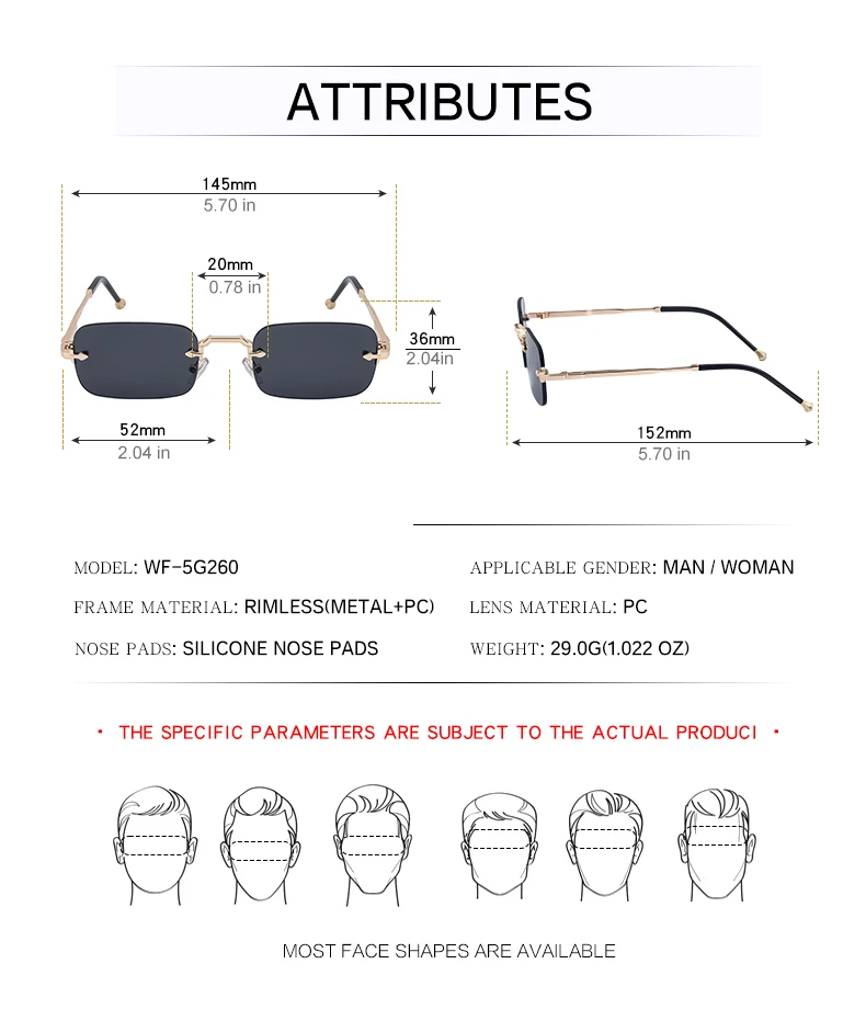 Kleine Rahmen Rechteck Randlose Punk Sonnenbrille Männer 2025, Luxus Marke Vintage Metall Sonnenbrille Für Männliche Klassische Shades UV400 – Detail 13