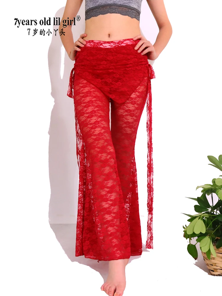 Tribal Fusion Belly Dance Pants Lace Gothic Tribal Belly Dance Flare Pants With Skirt DB100