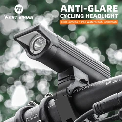 WEST BIKING Bicycle Front Light Anti Glare Cycling Headlight IPX6 Waterproof Aluminum Alloy Type-C Charging Bike Lamp Flashlight