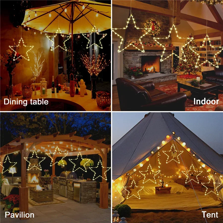 2025 New Year Christmas Decoration Fairy String Lights Waterproof 8 Modes 3PCS Stars Garden Light for Home Party Holiday Wedding