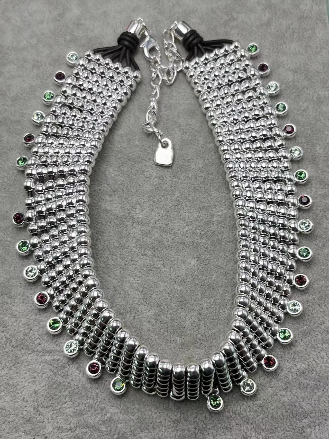 European and American beautiful gorgeous silver multi-layer round bead colored crystal necklace women's jewelry