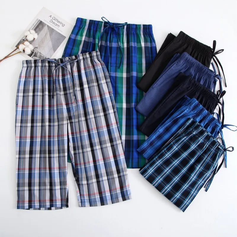 

Новые весенне-летние мужские спальные брюки, хлопковые капри, большие свободные полубрюки, дышащие домашние брюки с кондиционером