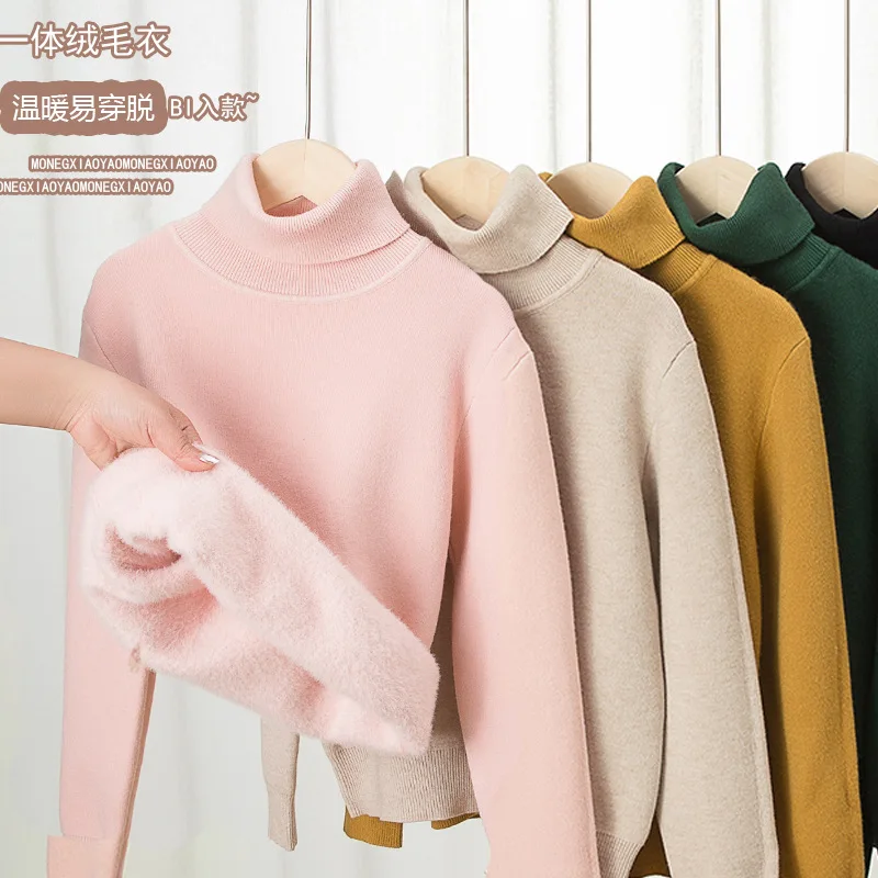 

Autumn Winter Boys Girls Knitted Sweater Warm Long Sleeved Tops Pure Color Pullover Comfortable Children Clothing 4-12 Years