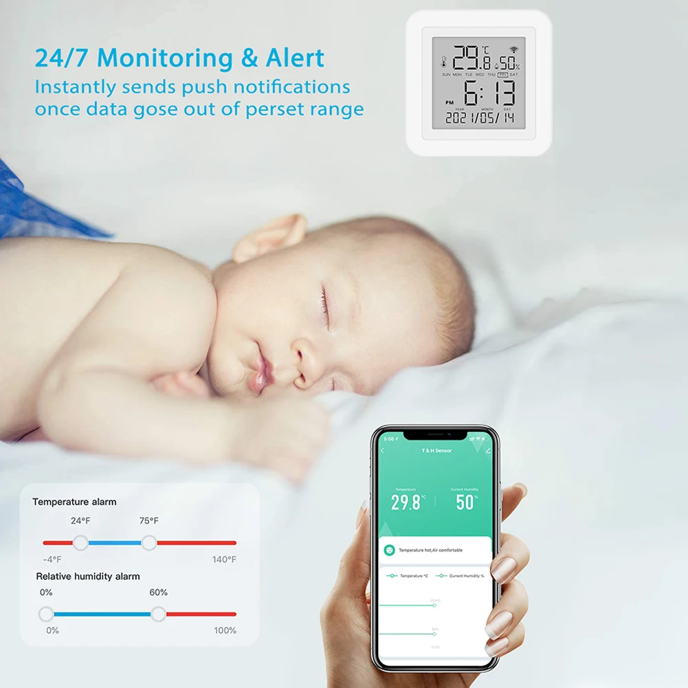 Wireless Temperature and Humidity Monitor Real time Monitoring USB Power Supply Celsius and Fahrenheit Display