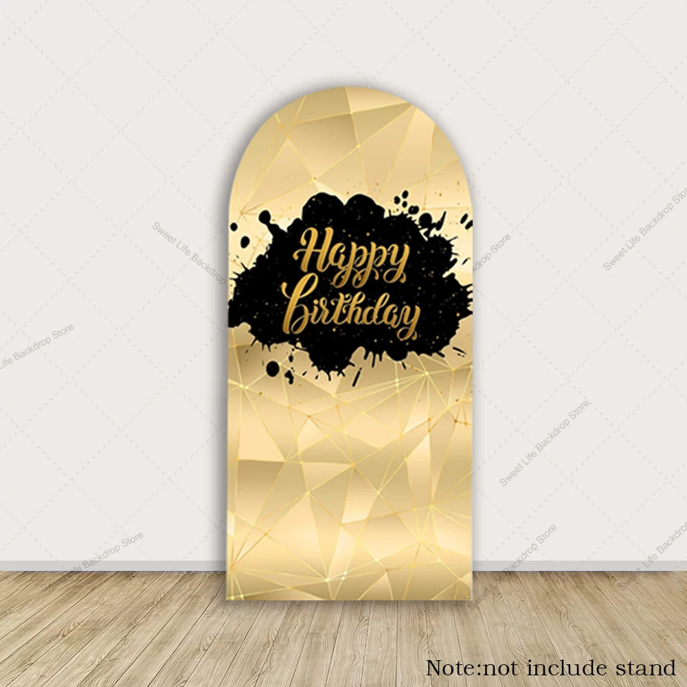 Fondo de arco de oro negro para adultos, cubierta de fondo de cumpleaños, decoración de pared de puntos brillantes, fondo para decoración de fiesta de cumpleaños