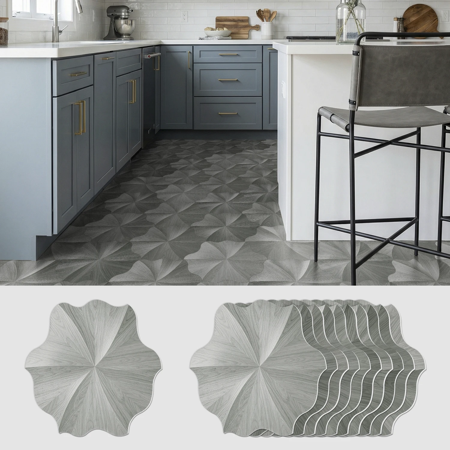 10/20/30/40/50Pcs Petal Shape Grey Wood Floor Stickers 30cm Wear Resistant Thick Foam Peel Stick Floor Decor