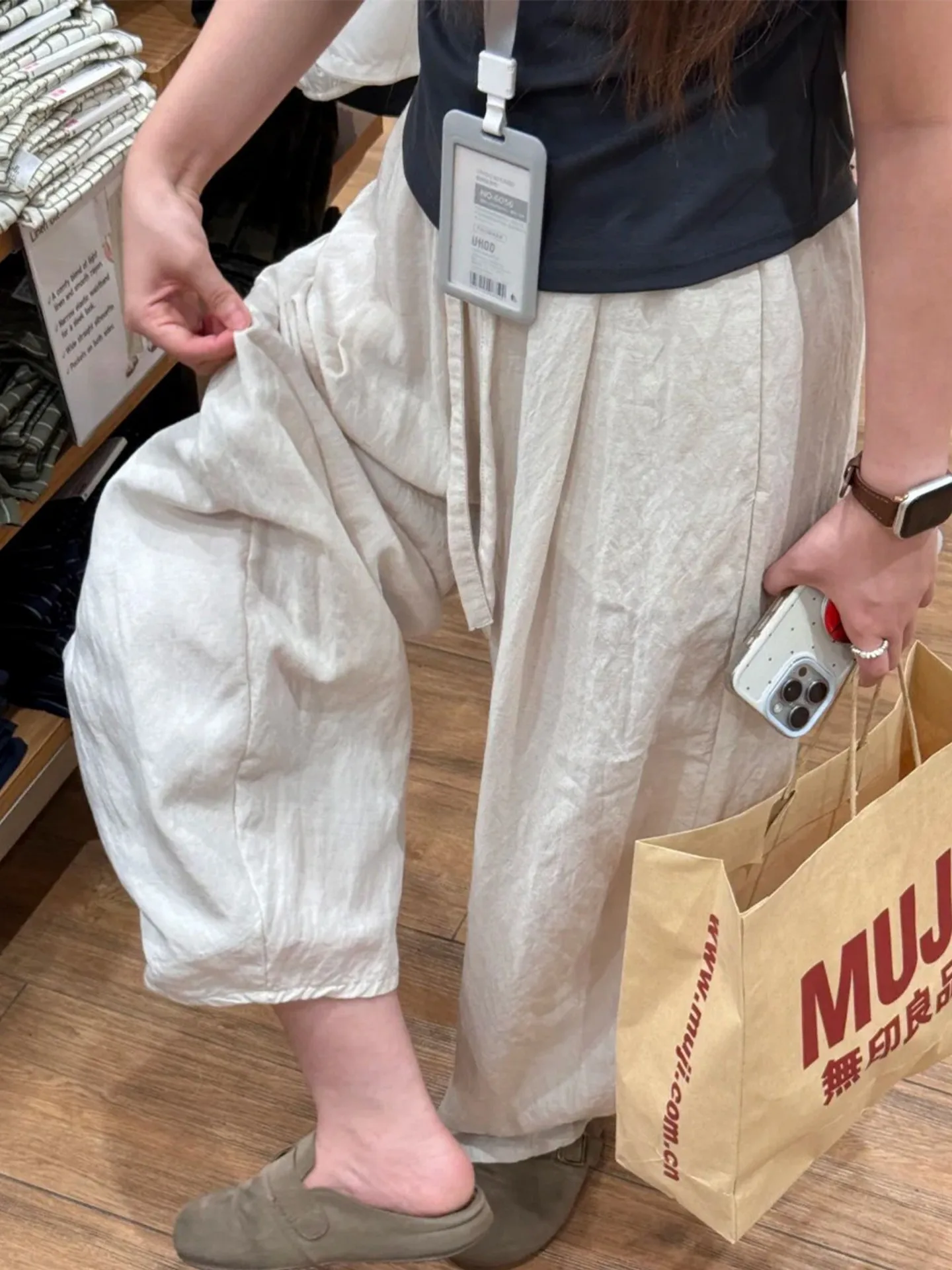 Linen Lyocell Quick Dry Wide Leg Pants Women Summer Thin Loose Ice Silk Sun Protection Straight Casual Workwear Trousers