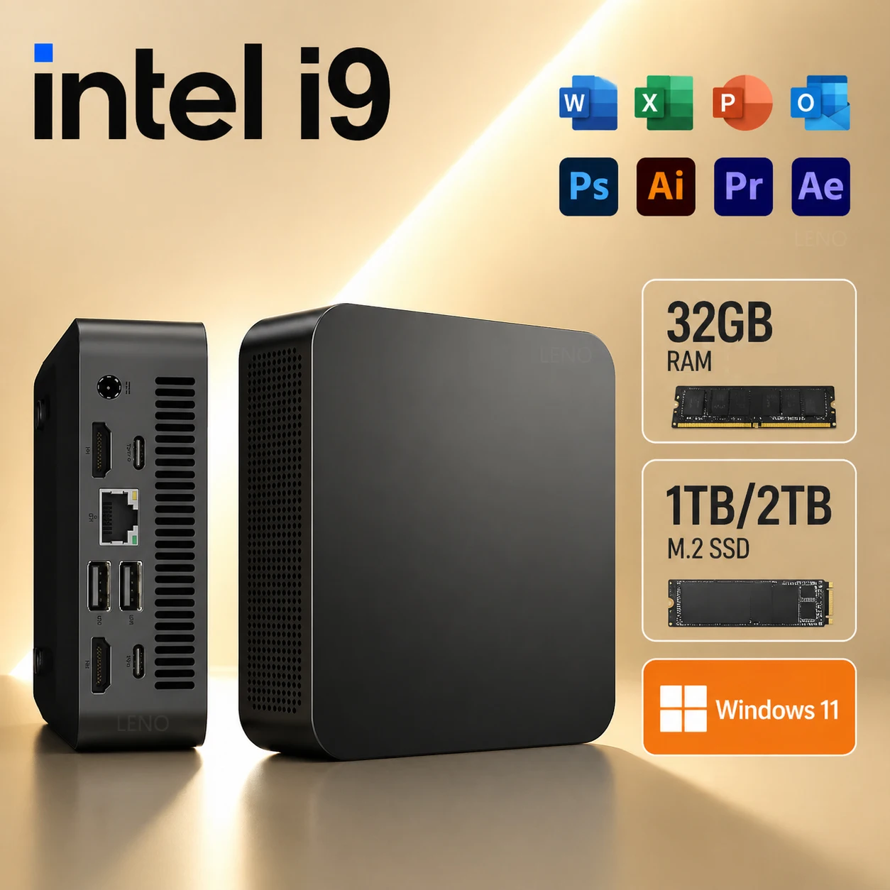 LENO Mini PC Windows 11 Intel Core i9-9900 32GB RAM 2TB SSD FHD Bluetooth WiFi6 Gaming Office 4K HDMI Gamer Portable Computer