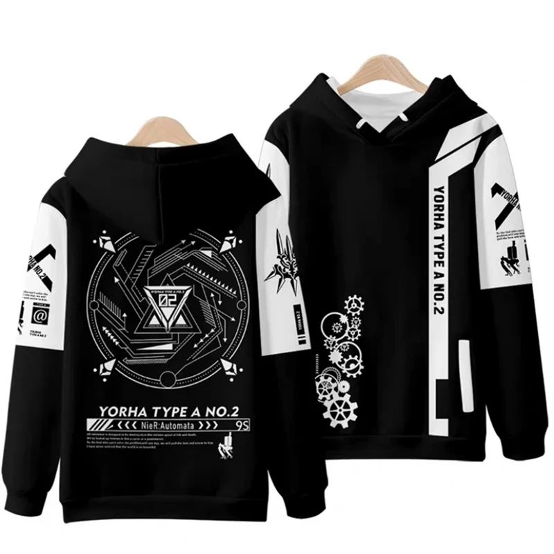 Game NieR Automata 2B YoRHa No. 2 Type B 9S YoRHa No. 9 Type S Cosplay Costume 3D Sweatshirt Men Zipper Hoodies Outwear Coat
