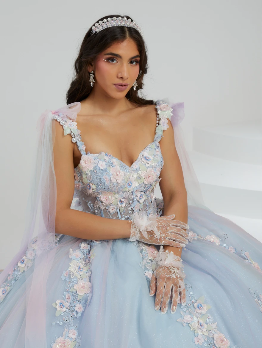 Vestido para quinceañeras azul personalizado, vestido De baile con flores espaguetis, apliques con cuentas, dulce 15, Vestidos De 15 Años YQD155, 2023