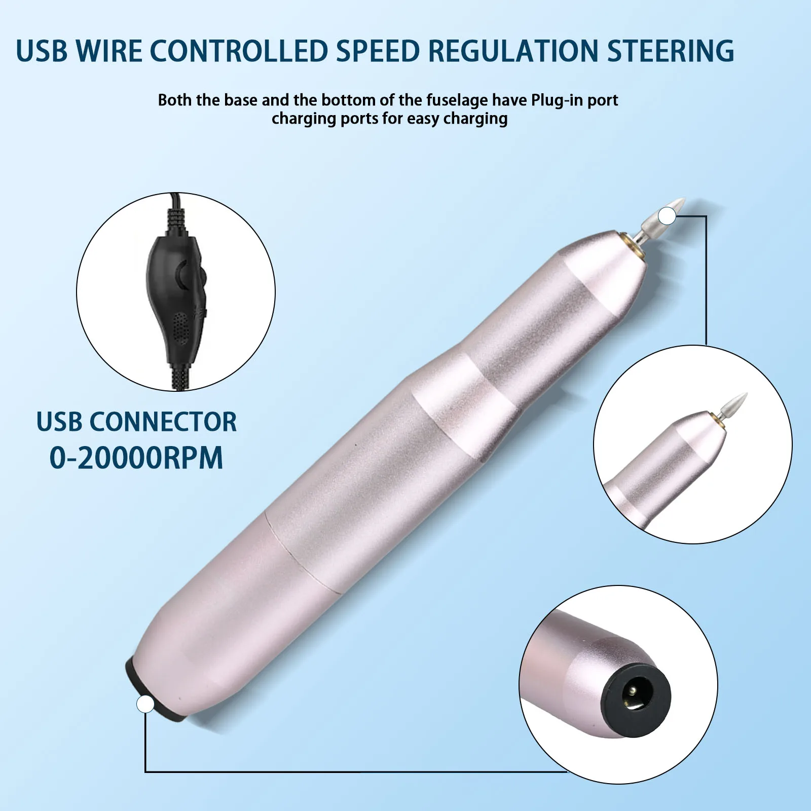 EADY Taladro para uñas 25000 RPM, control de velocidad de la rueda, rotación hacia adelante/atrás, lima de uñas eléctrica profesional, pulidor de gel acrílico,