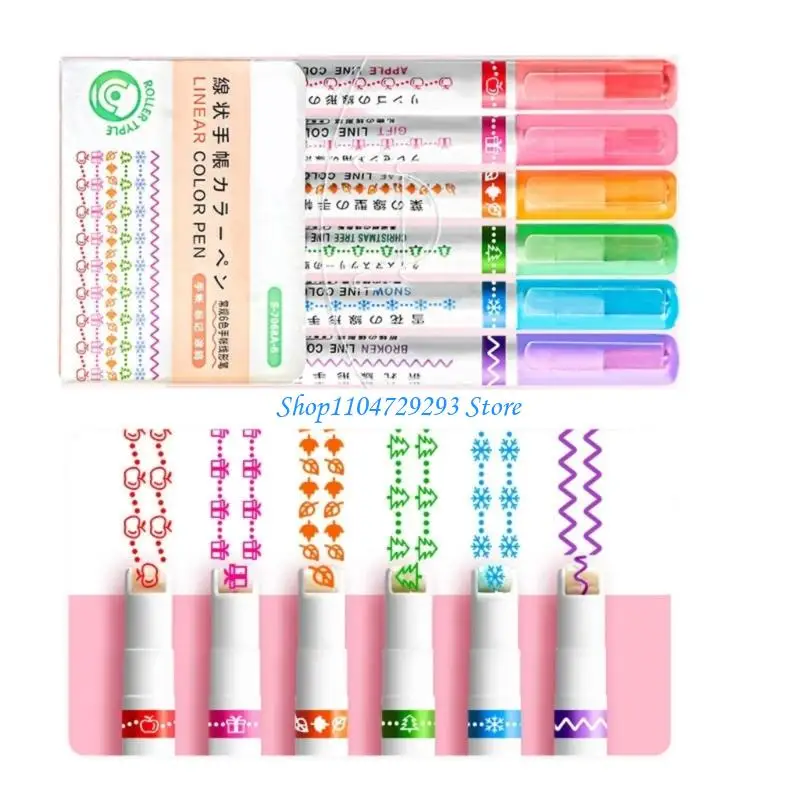 Y2GD 6 قطعة علامات رسم خط منحني تشكيلة ألوان نابضة بالحياة اللوازم المكتبية المدرسية لمجلات السفر الكتابة الإبداعية #5