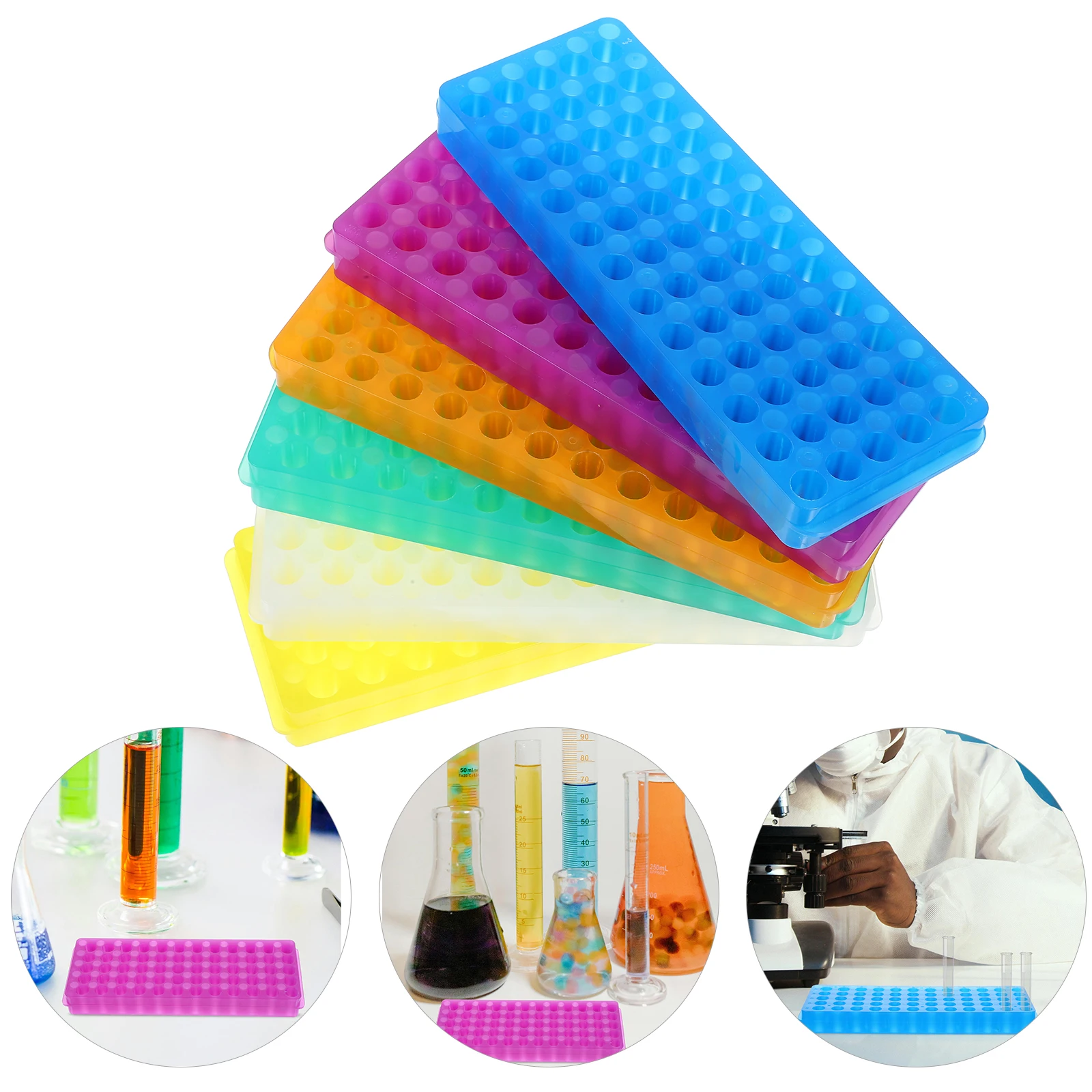 

6pcs Test Tube Holder Plastic Reusable Rack Color-Coded Holes Double-Sided Design Tube Storage Organizer Sampling