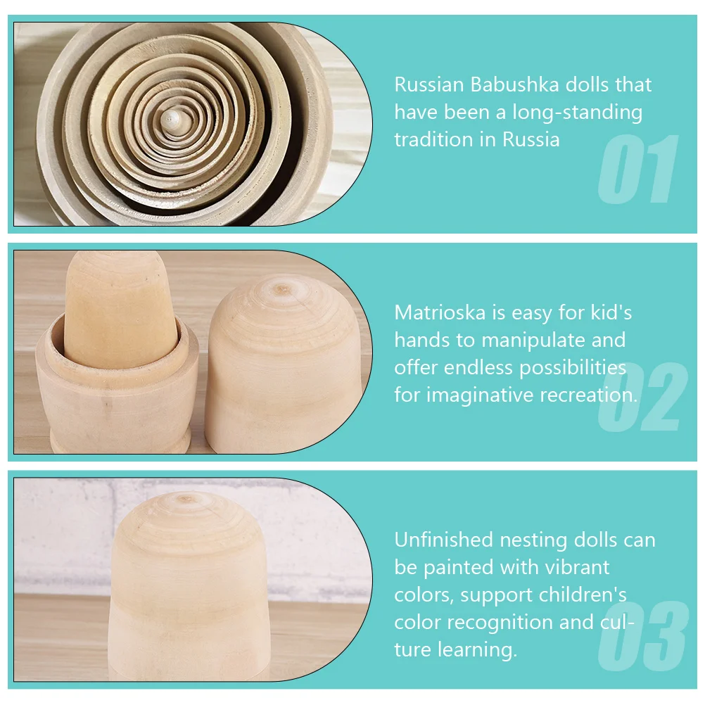 

DIY Matryoshka Unpainted Blank Wooden Babushka Nesting Traditional Russian Toys Kids Craft Project Safe Hands