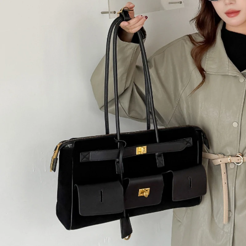 

Brand Frosted Leather Handbag High-end Hardware Buckle Shoulder Bag Belt Buckle Design Vintage Large Capacity Autumn Armpit Bag