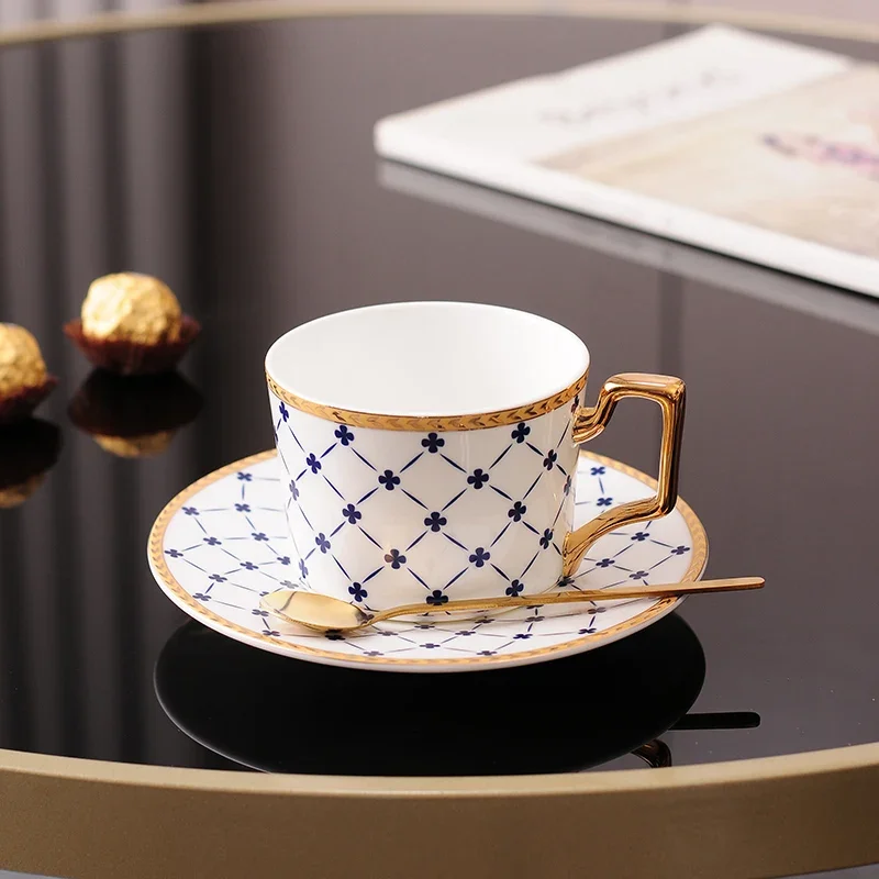 British Style Luxury Moroccan Coffee Cup and Saucer Set with Gold Handel Ceramic Cappuccino Afternoon Tea Cup WY71610