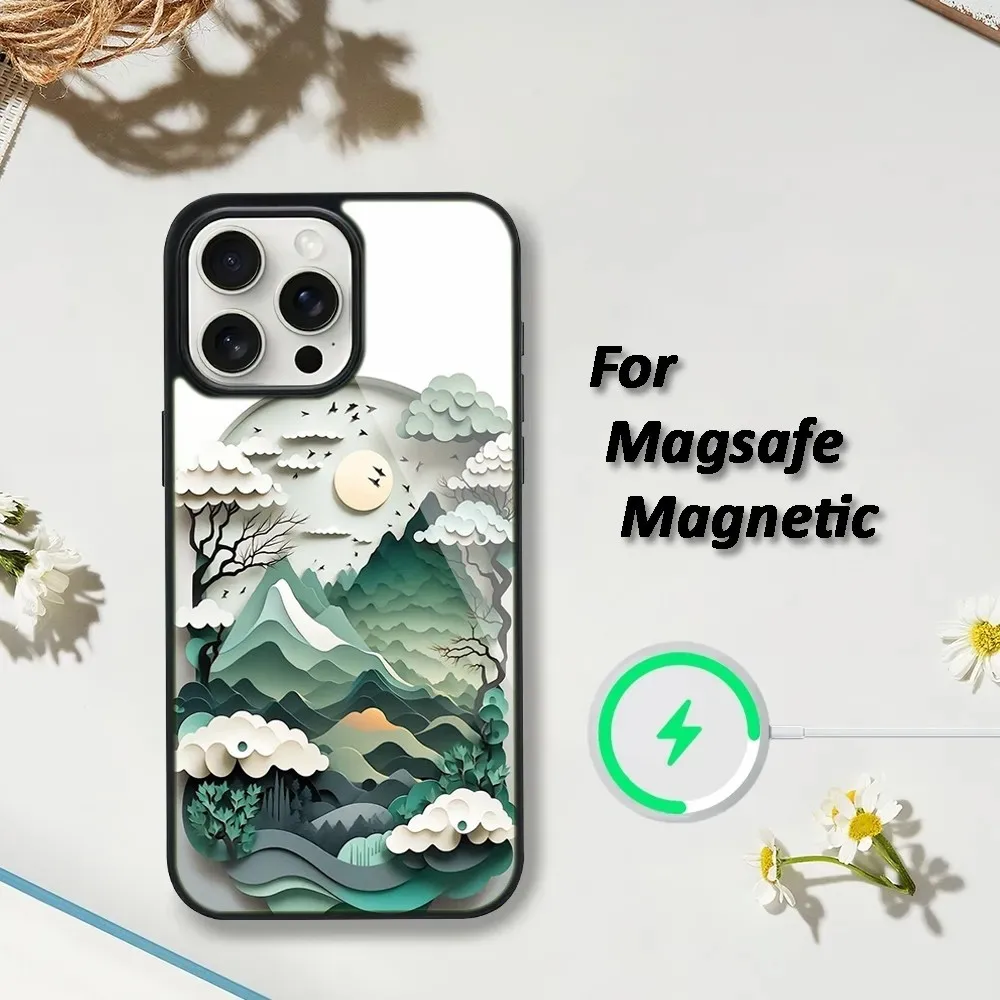 3D Printing Landscape Phone Case For iPhone 15,14,13,12,11 Pro Max Plus Cases Wireless Charging