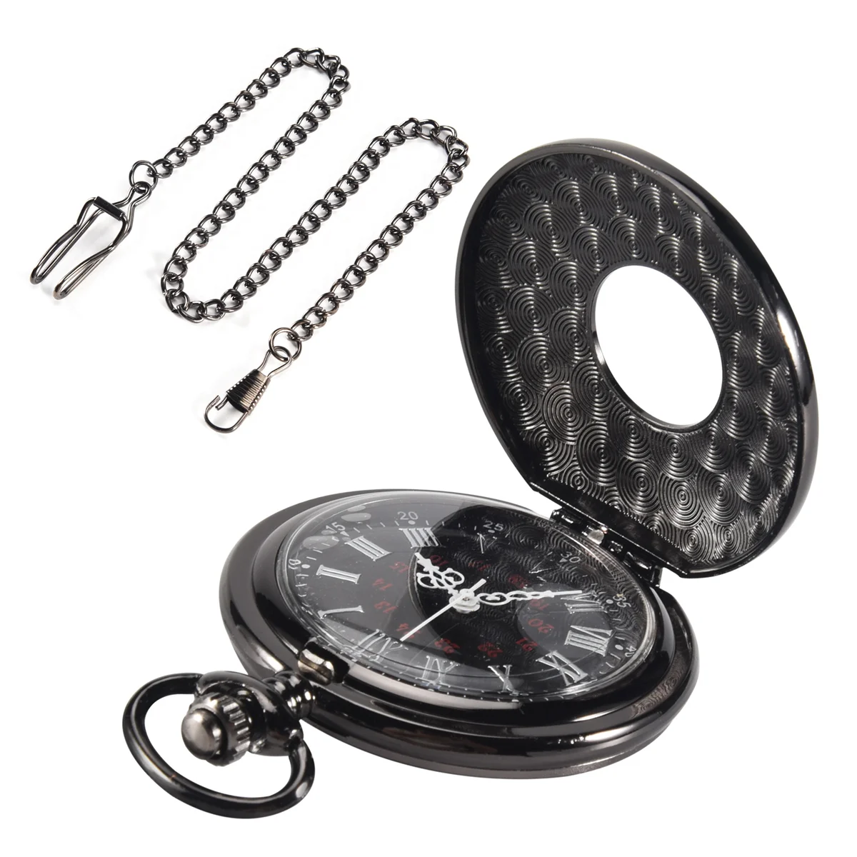 

A79I Vintage Steampunk Black Roman Numerals Necklace Quartz Pendant Pocket Watch Gift