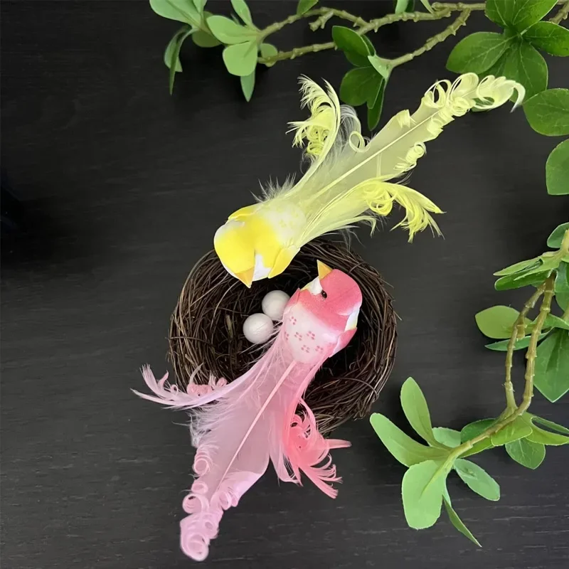 14cm Handmade Simulation canary bird Creative Feather Lawn Figurine Ornament Animal Bird Garden Prop home room decoration