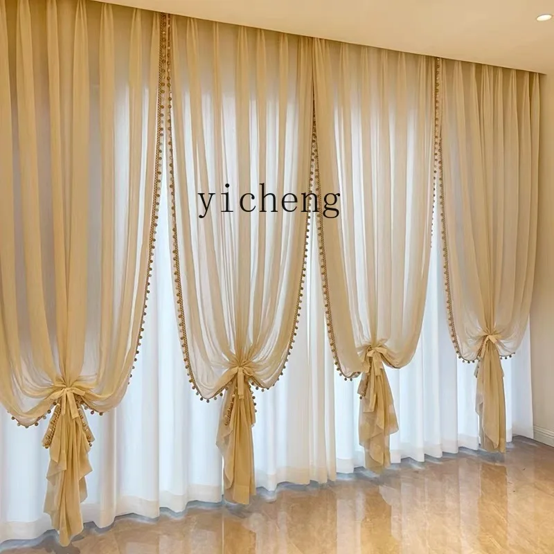 

FY Custom Cotton Linen Sheer Curtains Light Blocking Privacy Living Room Balcony Sun Protection Heat Insulation Lace White Sheer