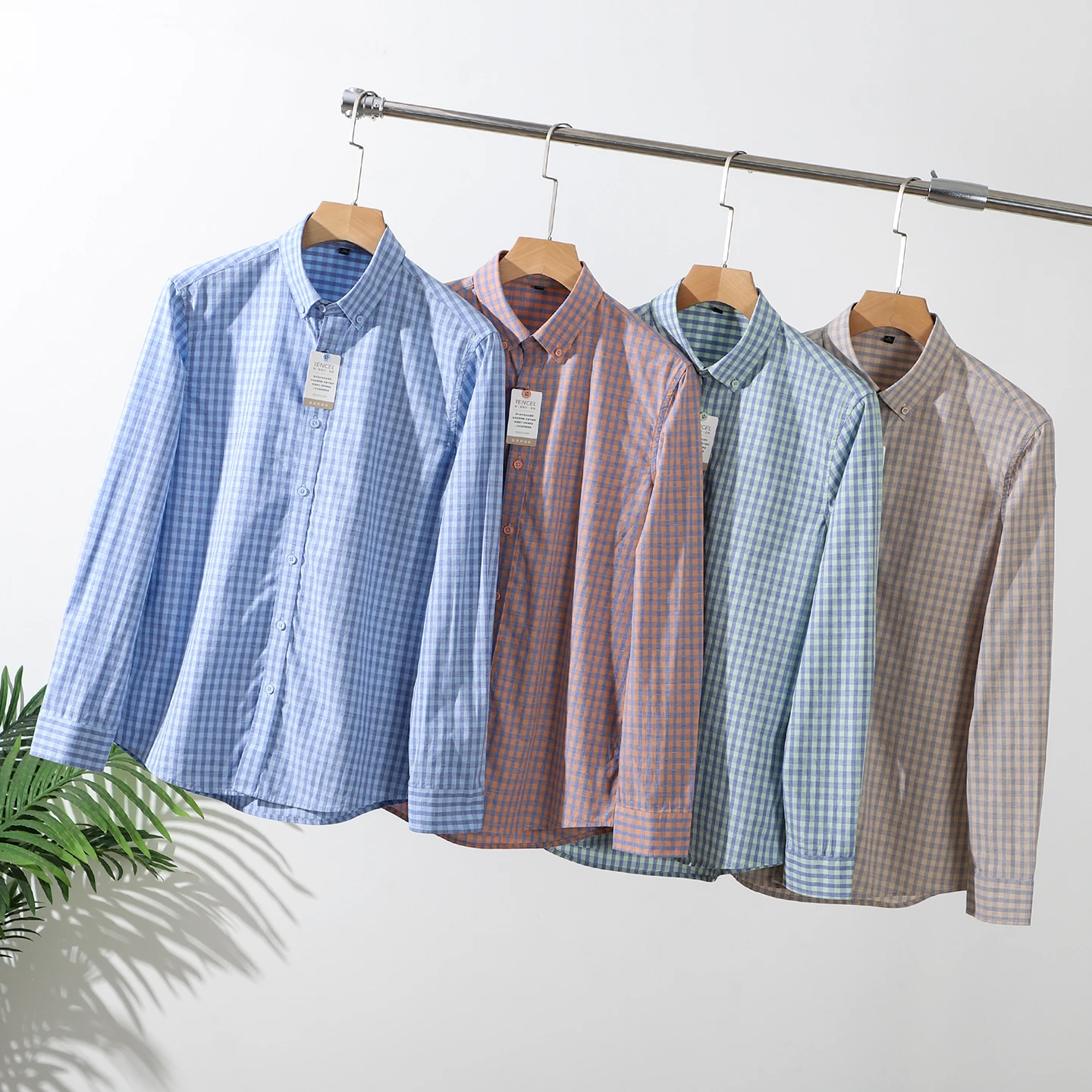 

Мужская рубашка с длинным рукавом, приталенного кроя, повседневная, из смесового лиоцелла, льна и хлопка, весна-лето, модная, в клетку...