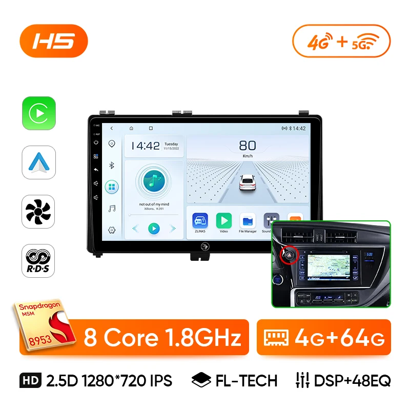 Ainavi autoradio voor Toyota Auris 2014 2015 2016 2017 2018 Corolla Altis Hybrid Carplay Android Auto multimediaspeler stereo 4G