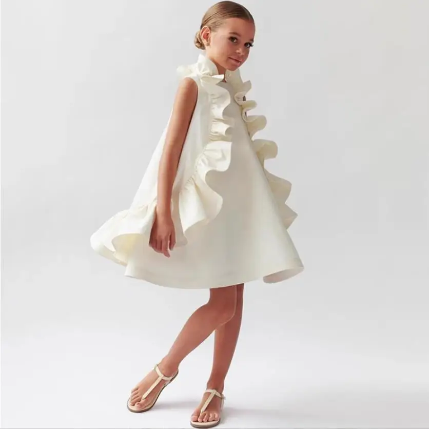 Girl Summer New Dress Sleeveless Ruffles Princess Wedding Luxury Kids Fashion Clothes Baby Brithday Show Vestidos Outfit Wz1326