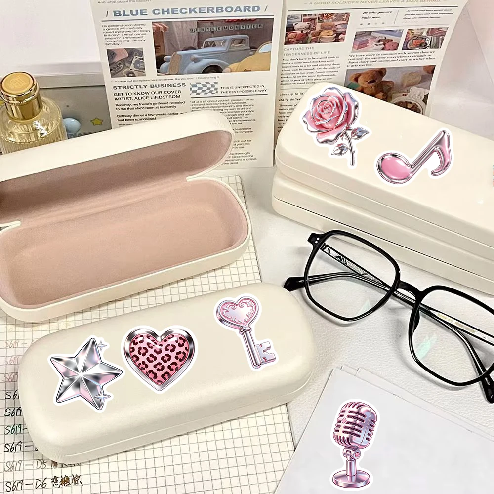 50PCS Metal Powder Y2K Print Sticker Luggage Aesthetic Stationery Bicycle Suitcase Bottle Fridge Laptop Scrapbooking Sticker