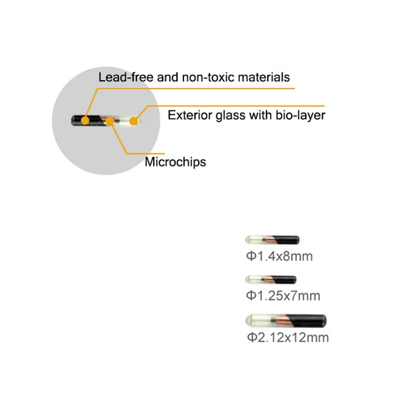 134.2 KHZ 2.12*12mm 1.4*8mm Microchip Dier RFID Tag Met EM4305 Chip ISO11784/5 FDX-B Voor Vis Hond Kat Identificatie