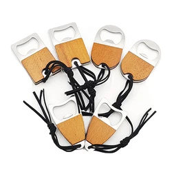 1PCS Beech Wood Stainless Steel Beer Bottle Opener with String