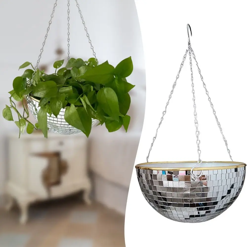 

Gift Disco Ball Flowerpot Plastic Hemisphere Glass Mirror Hanging Pot Hanging Basket Garden