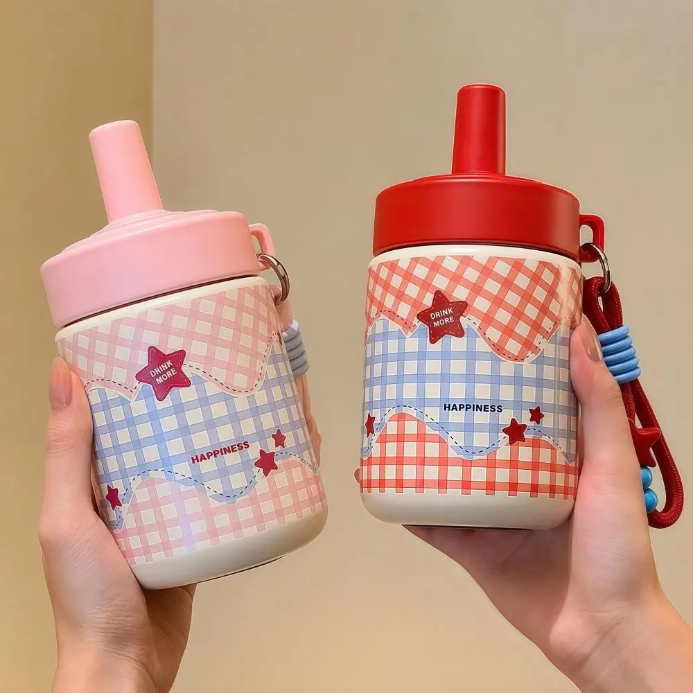 316 Stainless Steel Straw Insulated Bottle Leak Proof Heat Retaining Cartoon Vacuum Mug Handle Rope Lightweight