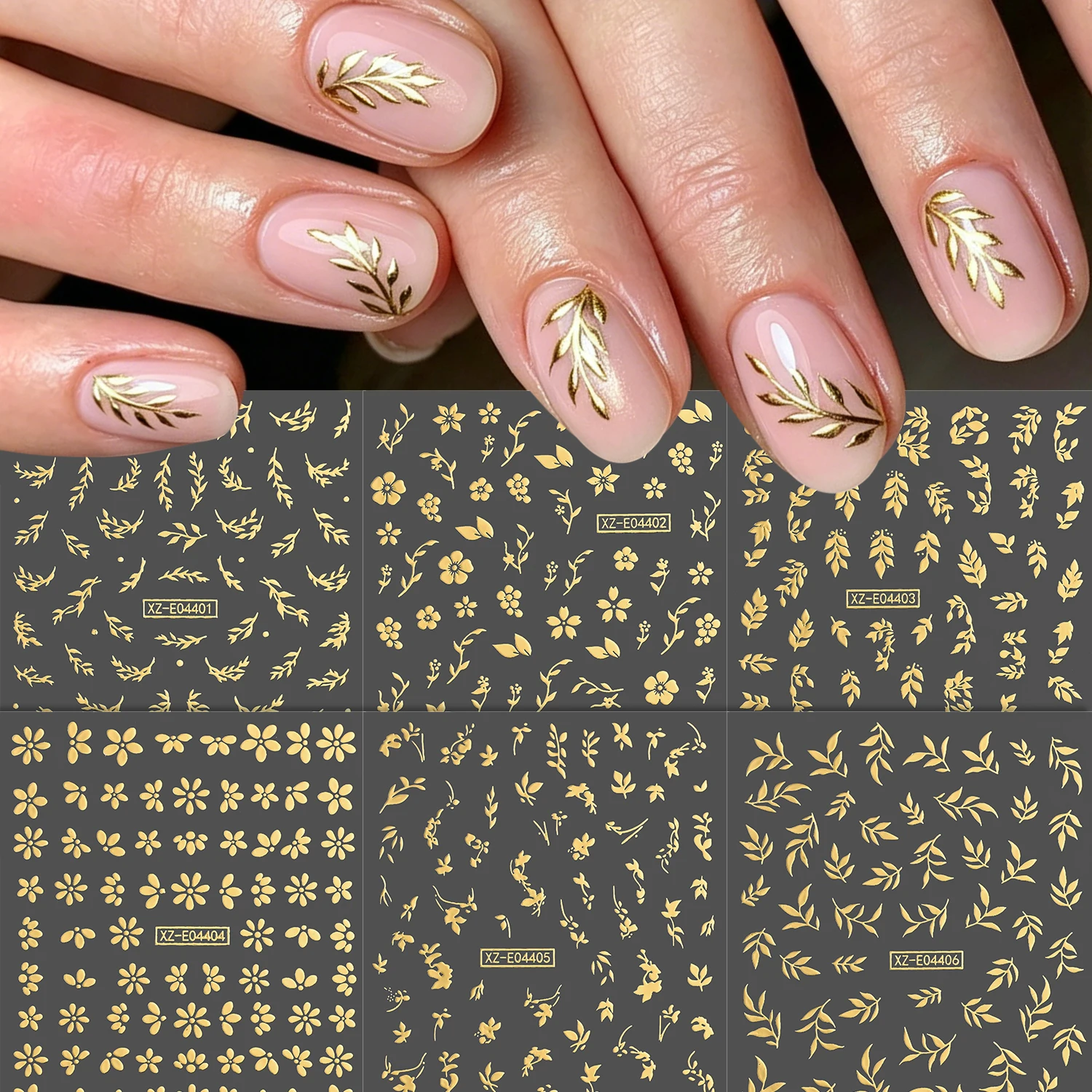 Nail Art Quotes - 6 Vellen 3D Metallic Gouden Bloemen