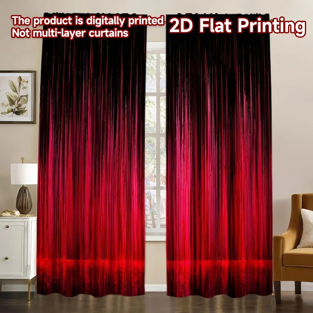 2D FLAT PRINTING 2pcs Curtains (Without Rod) Red Vertical Streaks Popular Light Filtering Curtains Fabric Curtains Thermal