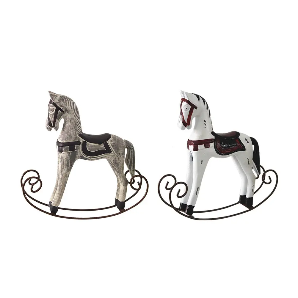 2Pcs Wooden Rocking Horse Adornment Premium Sustainable Wood Craft Desktop Decor Home Office Cafe Shelf Accent Creative Gift