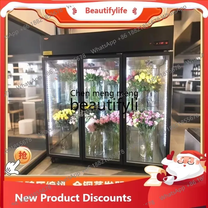

Холодильный шкаф для цветочного магазина, большой объем, витрина для цветочных композиций, трехсторонняя стеклянная панель, с воздушным охлаждением, модель ss26