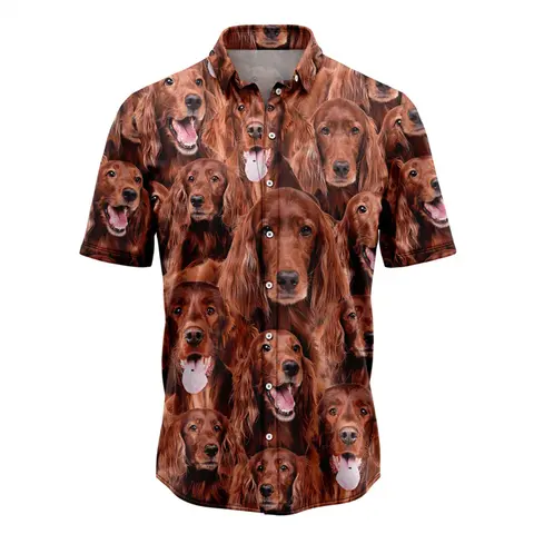 Irish Red And White Setter Pattern Hawaiian Shirts Summer Casual Cute Dog 3D Printed Shirt Loose Daily Wear Dog Lover Blouses