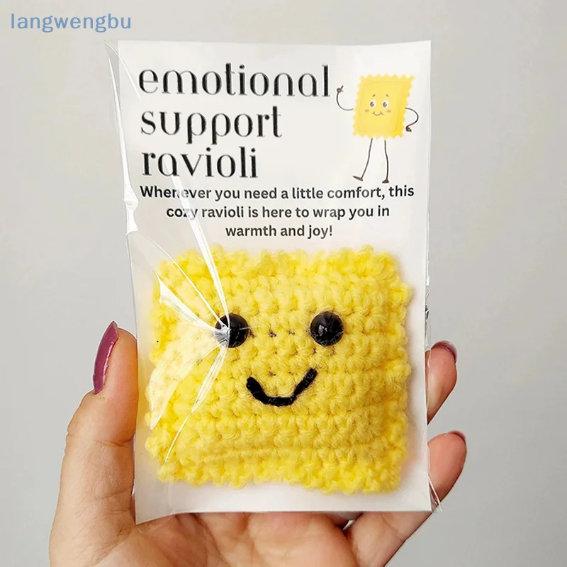 Emotional Support Ravioli Knitted Positive Energy Pocket Doll With Card For Home Room Decoration Gift