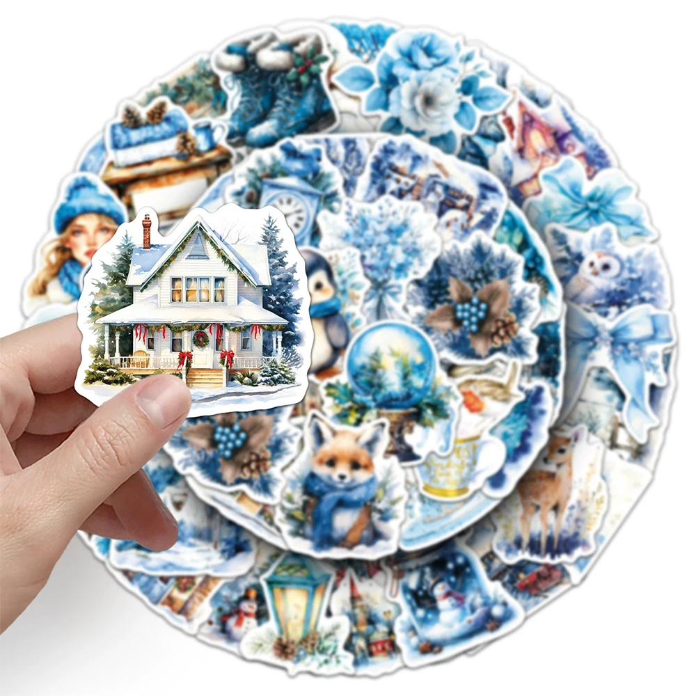 

10/30/50pcs Funny Cartoon Blue Winter Stickers Retro Ins Style Aesthetic Sticker Luggage Guitar Phone Decals Decoration Supplies