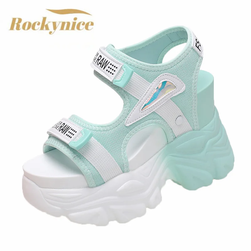 Fashion Summer Women Platform Sandals Wedges Thick Bottom Casual Mesh Shoes Woman 10.5CM High Heels Comfortable Sandals Sneakers