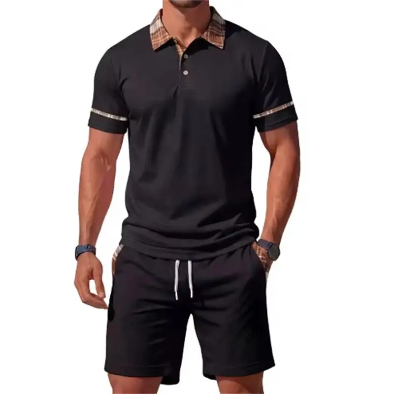 

Men's suit short sleeve Polo Shirt + Drawstring Shorts men two-piece Set Summer Breathable business Casual Tracksuit