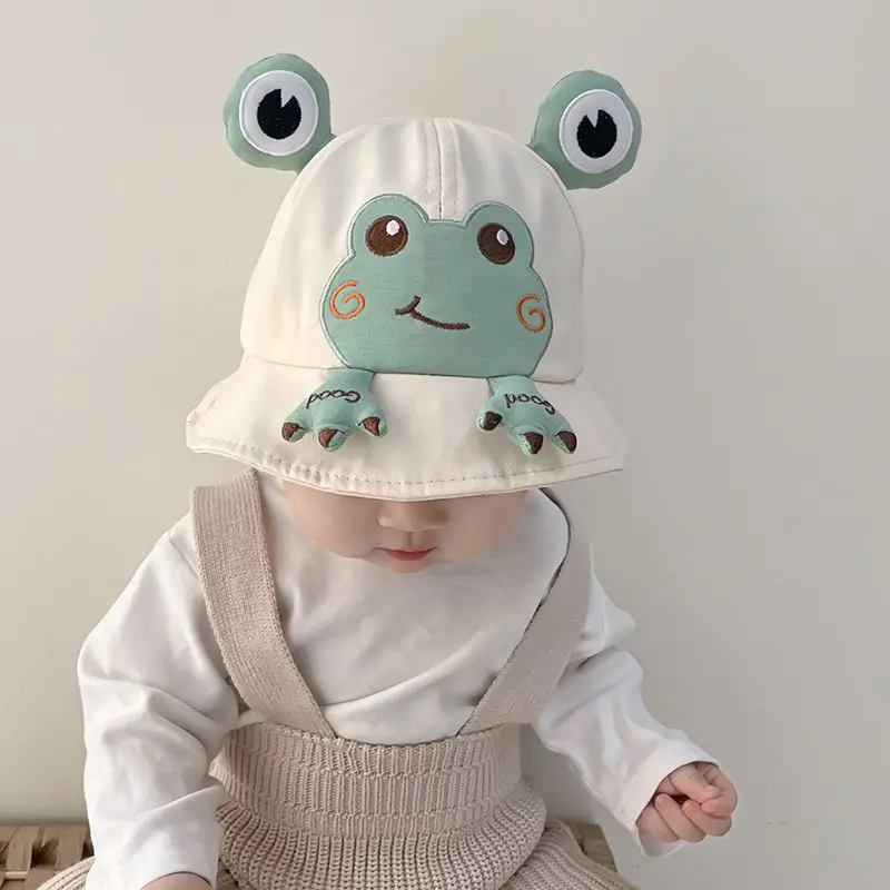 Cartoon Frog Baby Bucket Hat Breathable Soft Cotton Infant Boys Girls Fisherman Cap Outdoor Travel Toddler Sun Hats