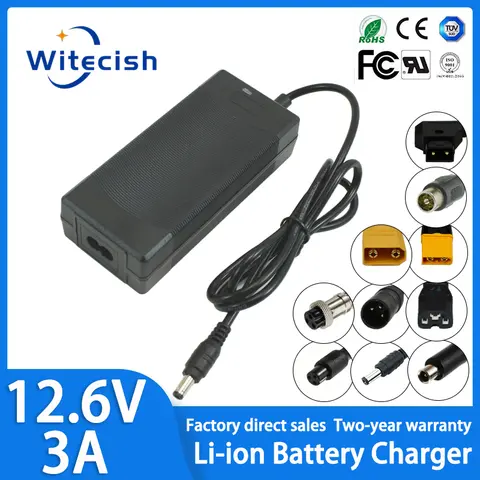 3S 12.6V 3A Power Supply Lithium Battery Pack Li-ion Batterites Charger AC10.8V 11.1V 12 V Volt DC Connector 100-240V EU US UK