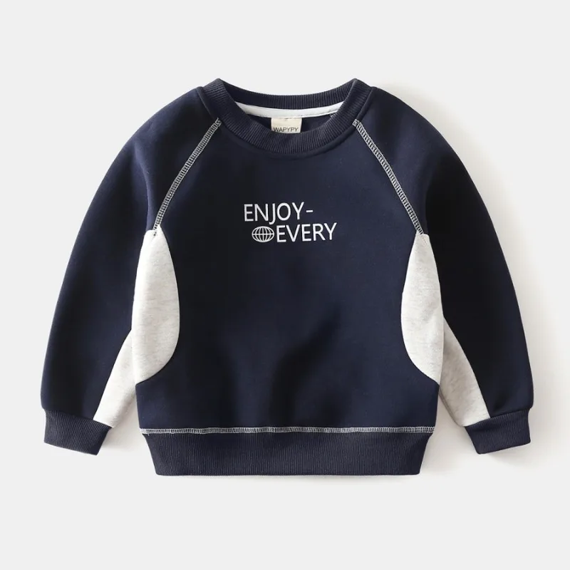 سويت شيرت سميك جديد من HoneyCherry للأولاد، سويت شيرت مبطن بالصوف للأطفال، بلوفر أنيق بياقة دائرية #2